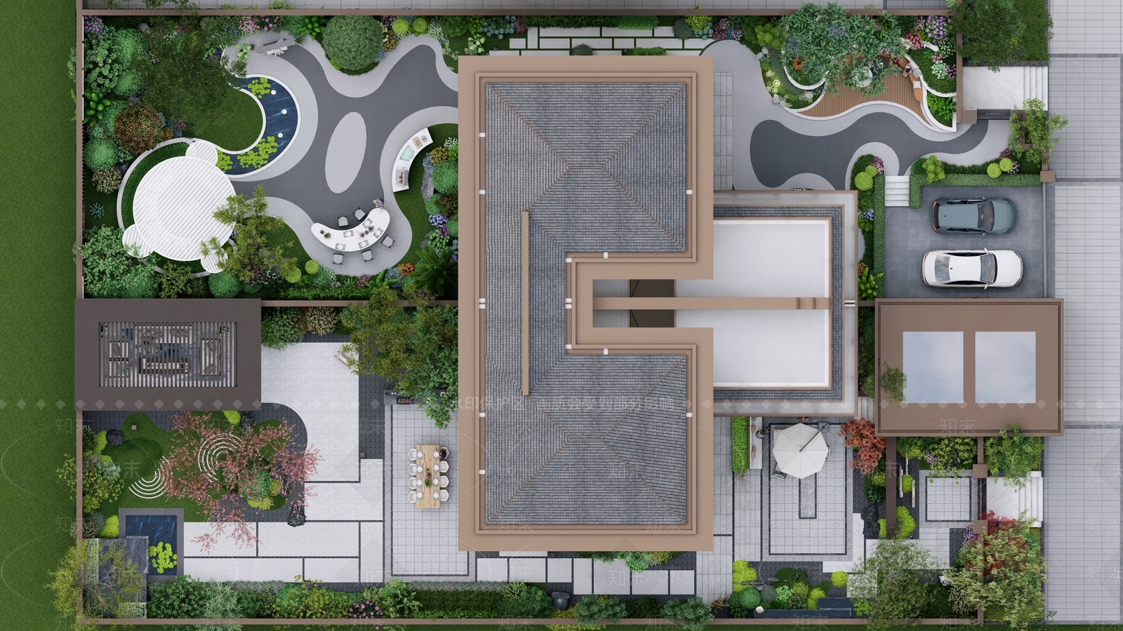 现代别墅庭院SU模型精品下载_SketchUp模型_知末网