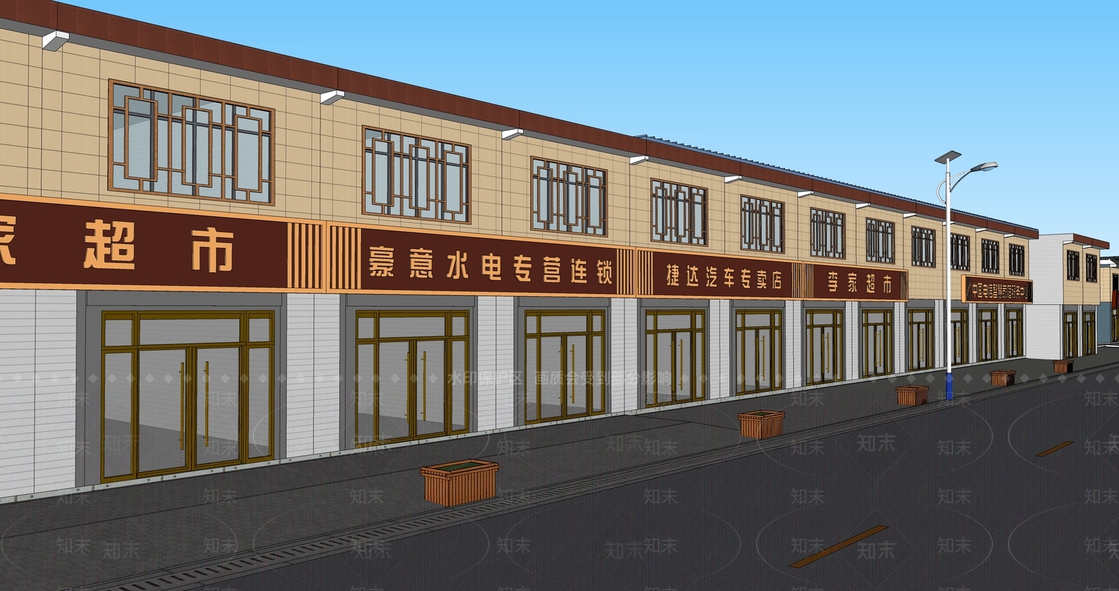 新中式街道门头门面设计SU模型下载【ID:1129267545】