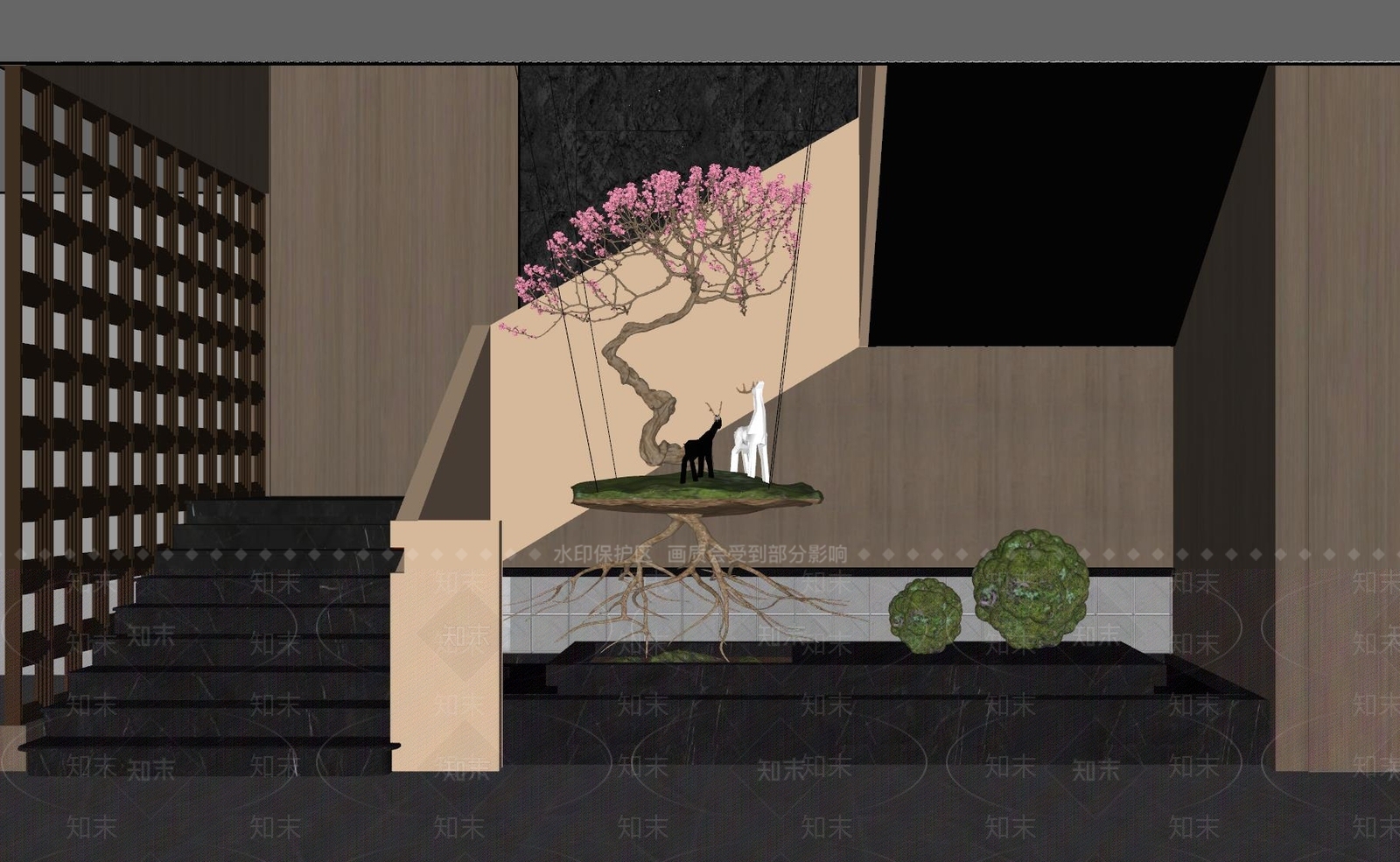现代楼梯间景观造景SU模型下载【ID:1129268270】