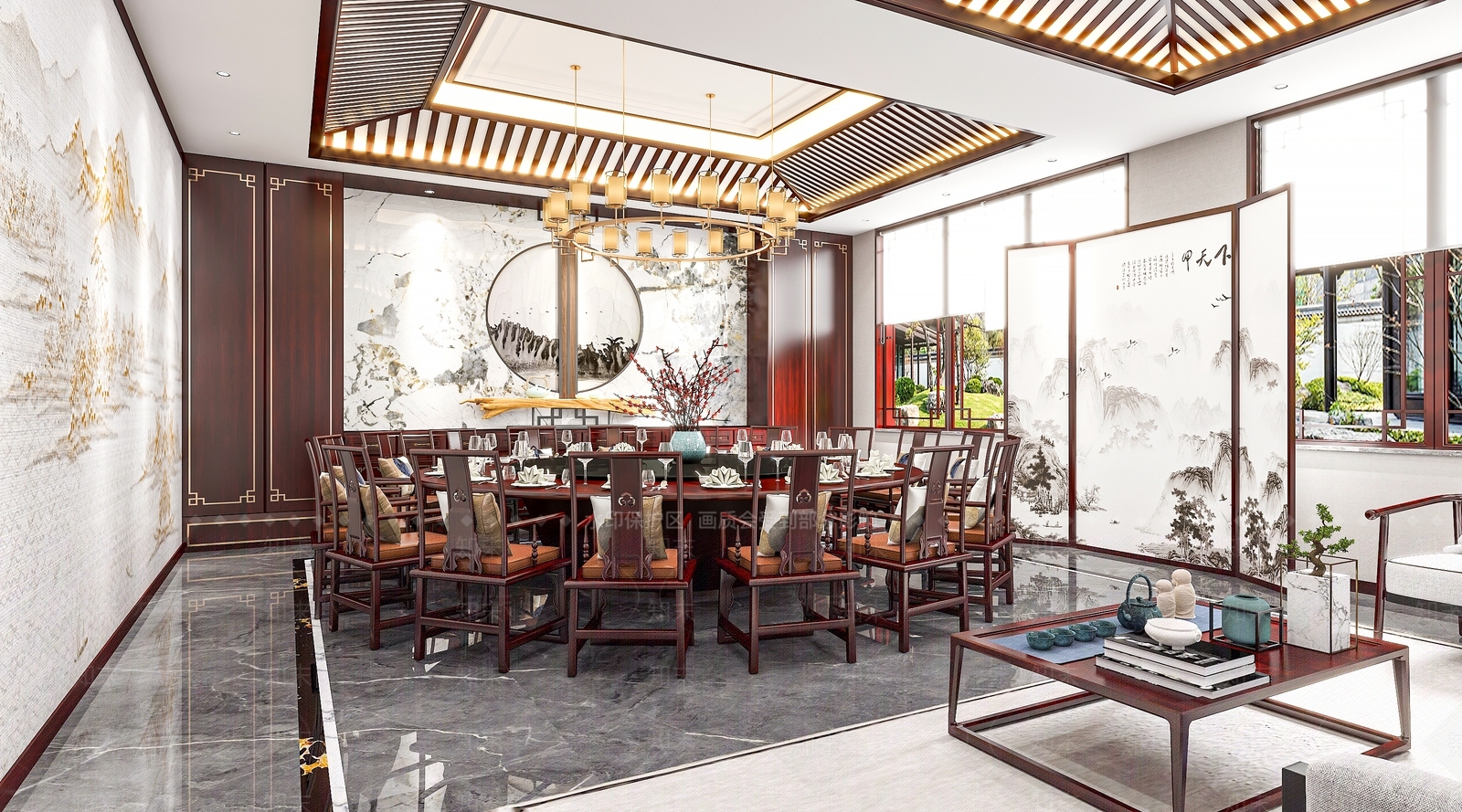 新中式中餐厅包间3D模型下载【ID:1129277808】_知末3d模型网