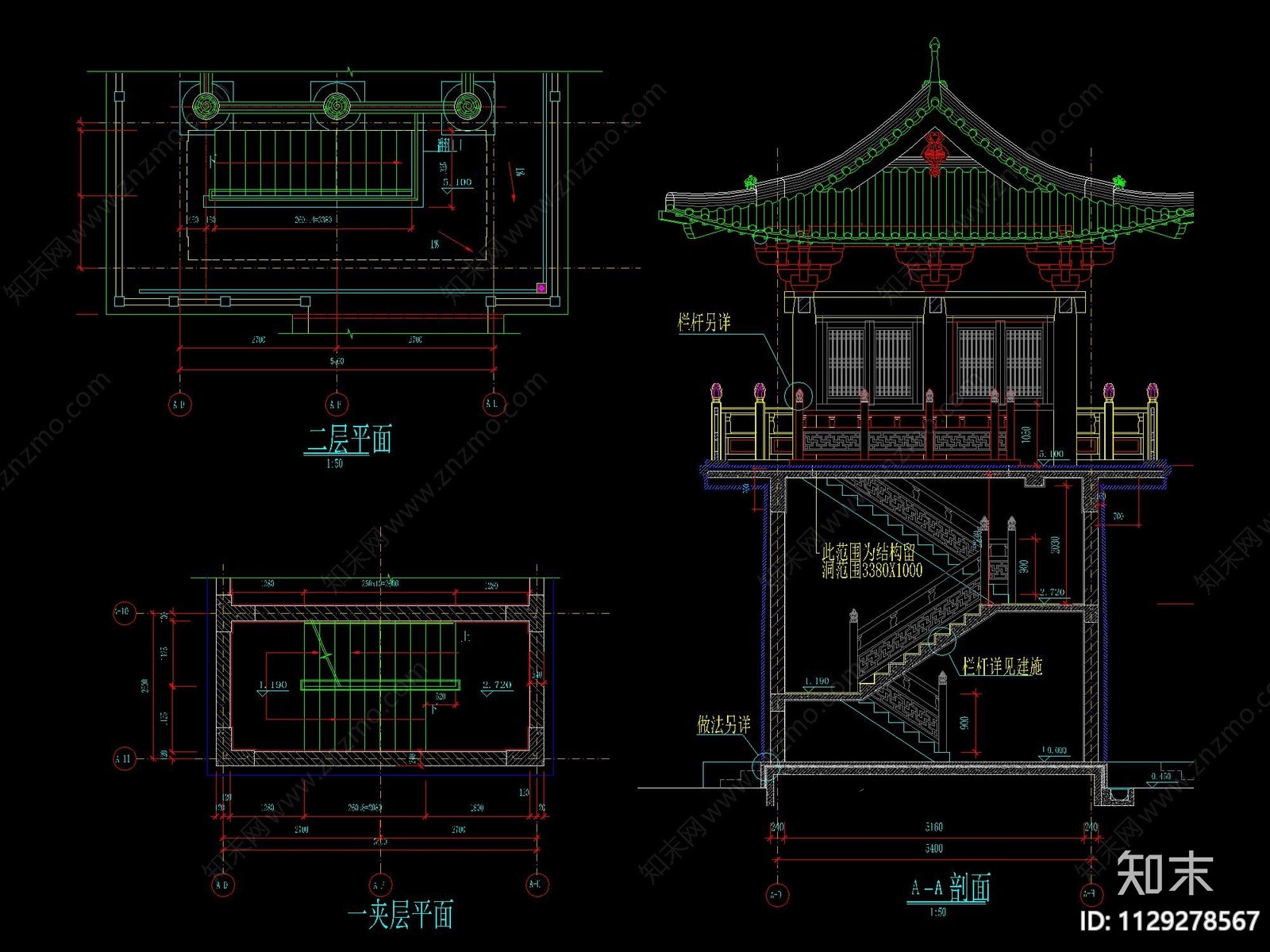 仿古山门建筑cad施工图下载【ID:1129278567】