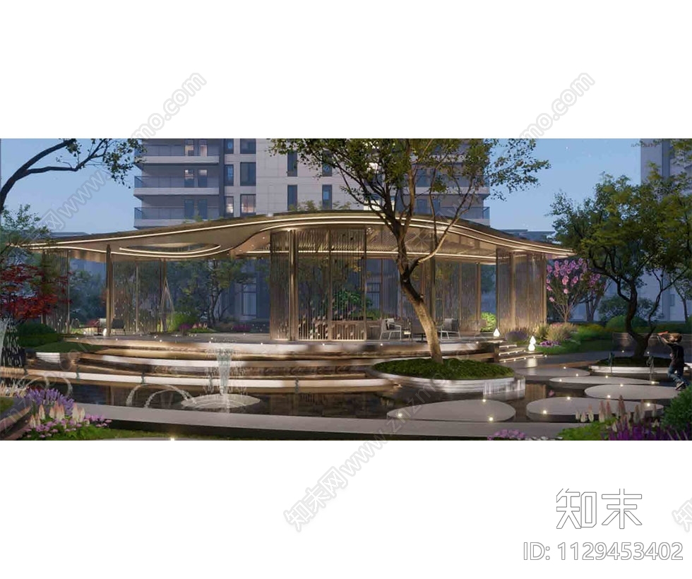 中庭景观廊架水景施工图下载【ID:1129453402】