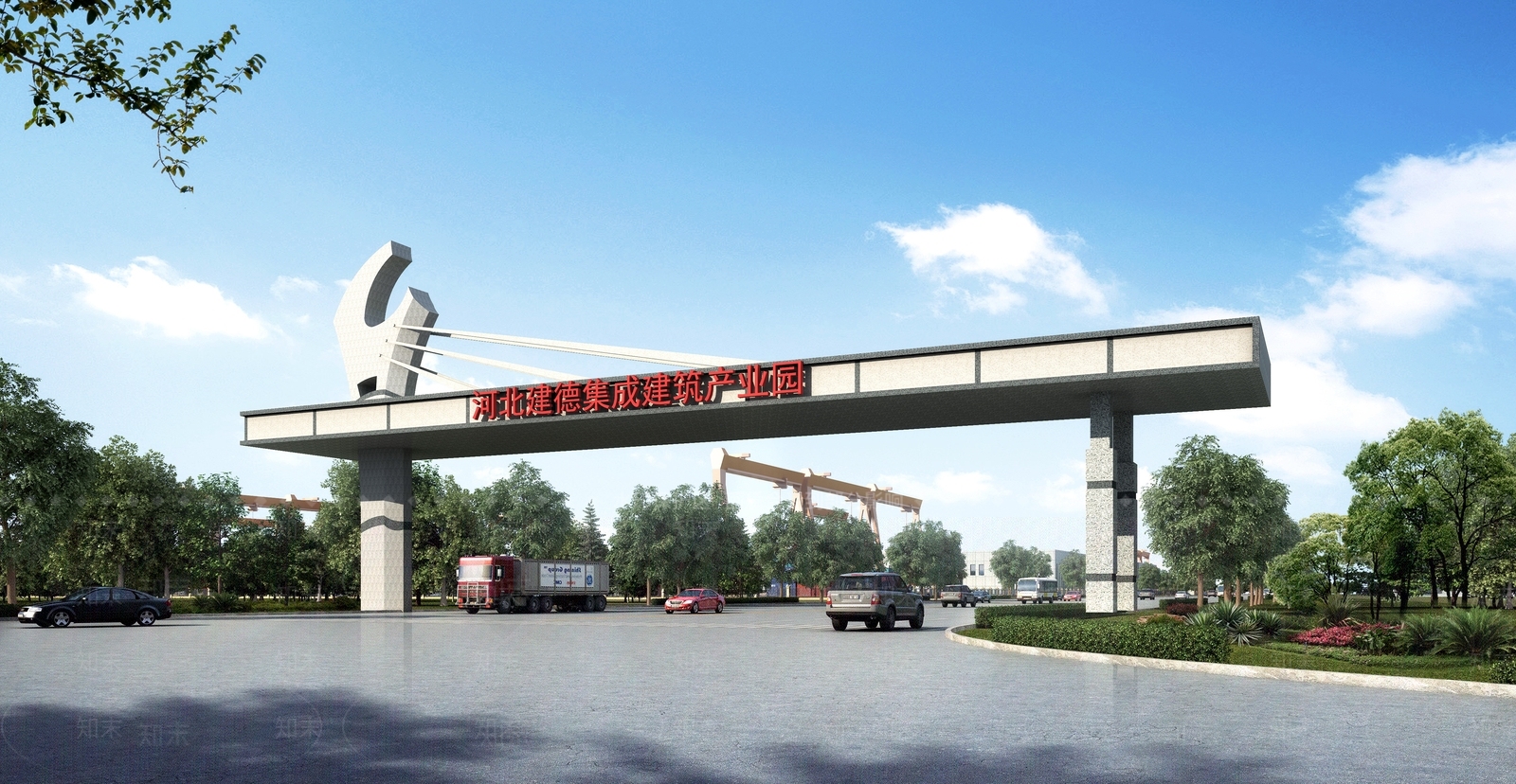 现代工业园区入口大门3D模型下载【ID:1129288151】