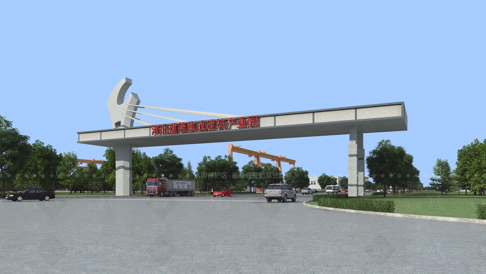 现代工业园区入口大门3D模型下载【ID:1129288151】
