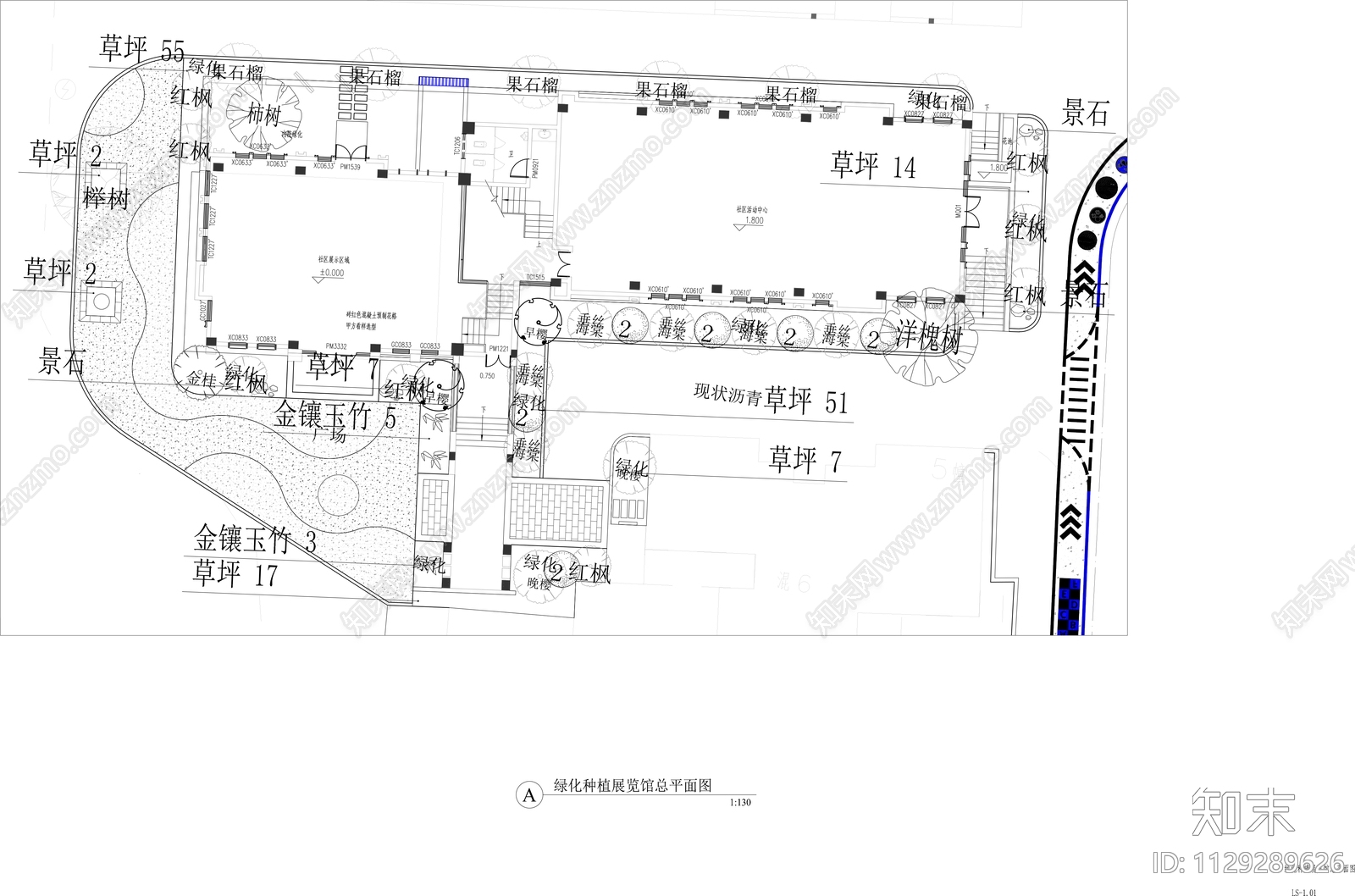 展览馆景观公共空间广场cad施工图下载【ID:1129289626】