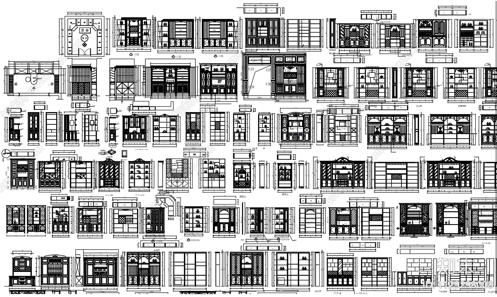 中式柜体cad施工图下载【ID:1129298008】