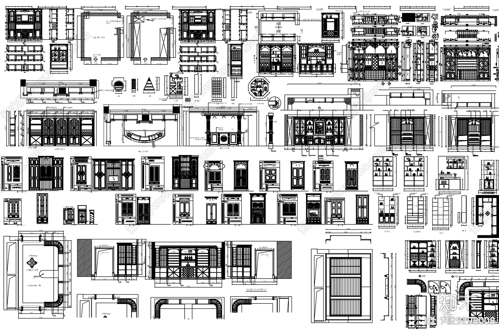 中式柜体cad施工图下载【ID:1129298008】