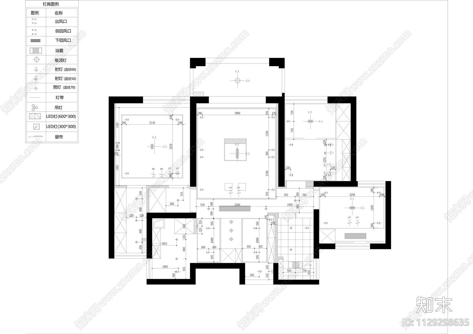 北欧平层cad施工图下载【ID:1129298635】