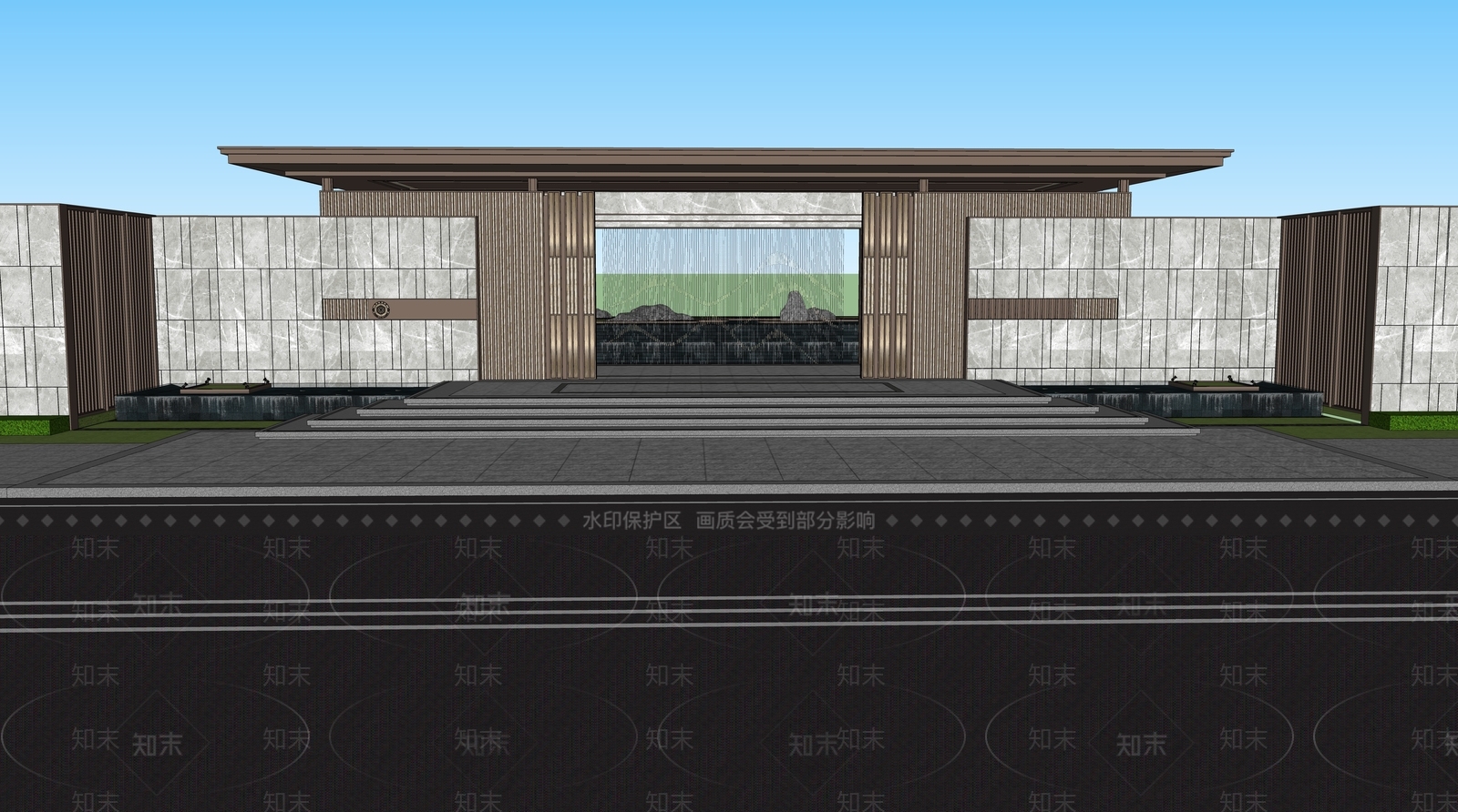 新中式小区入口大门SU模型下载【ID:1129299390】