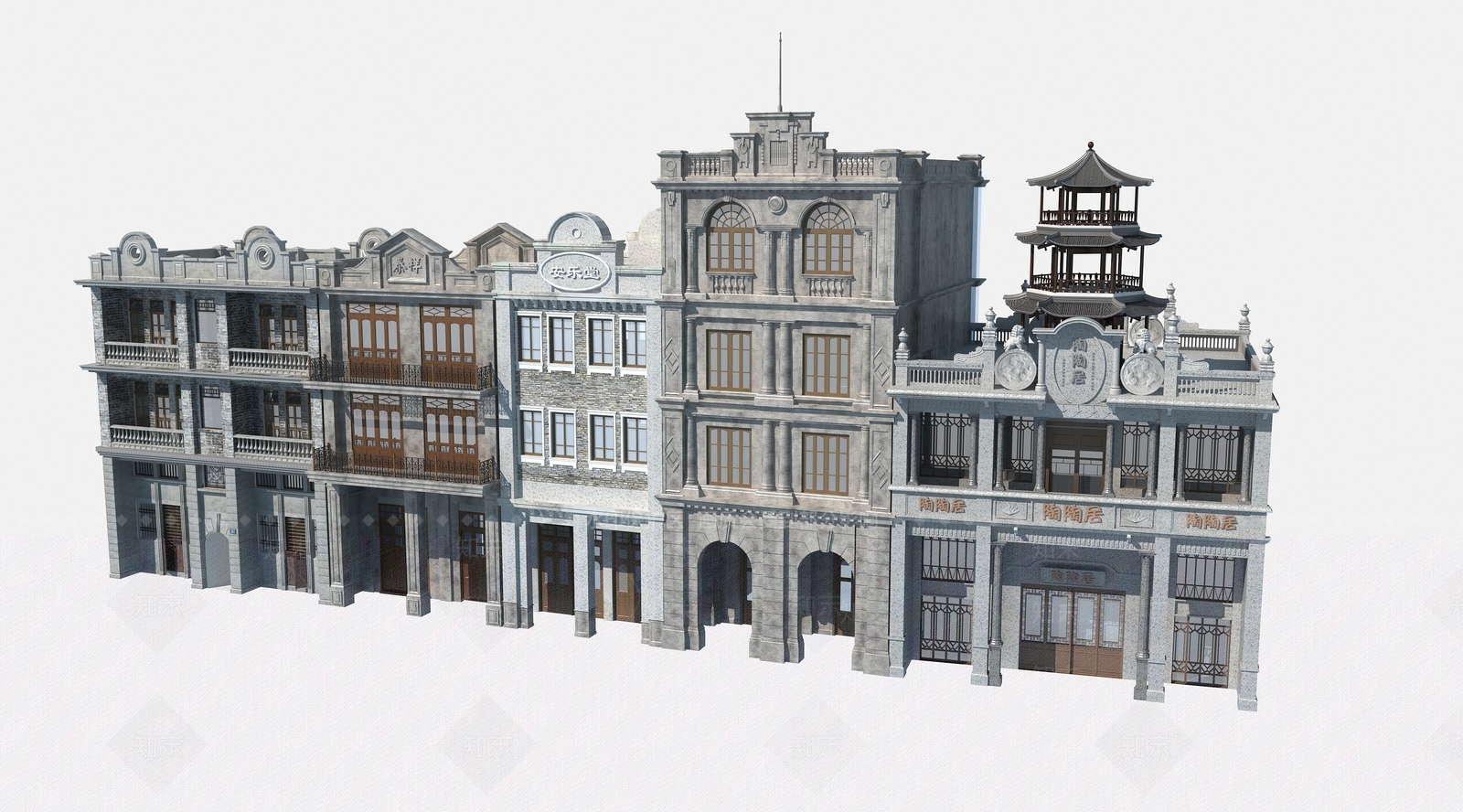 中式民国风商业街3D模型下载【ID:1129301534】