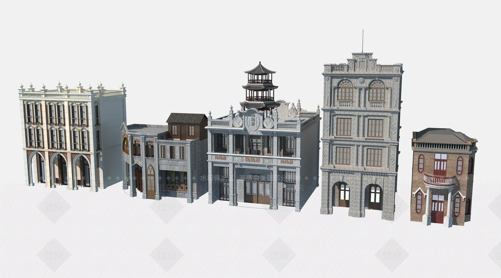 中式民国风商业街3D模型下载【ID:1129301780】