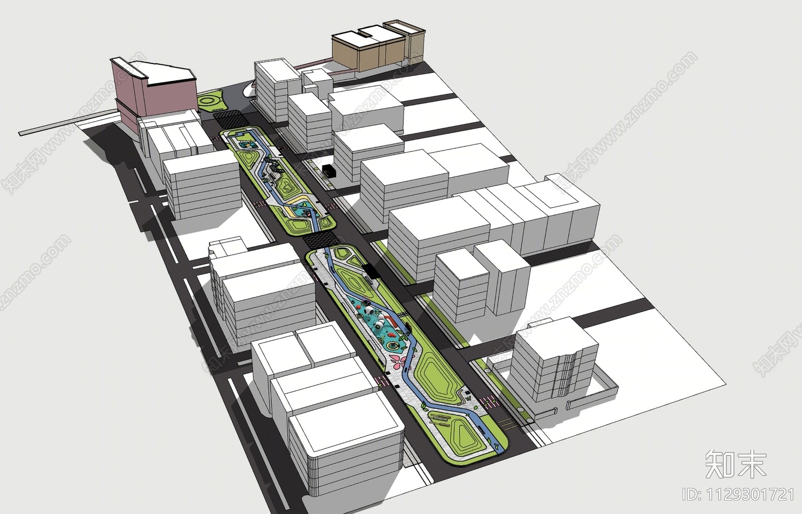 现代带状口袋公园SU模型下载【ID:1129301721】