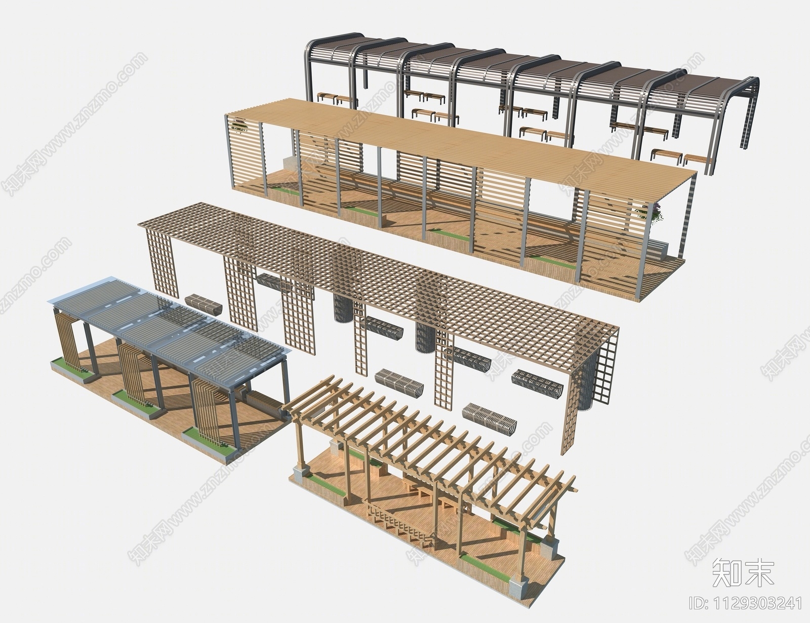 现代廊架3D模型下载【ID:1129303241】