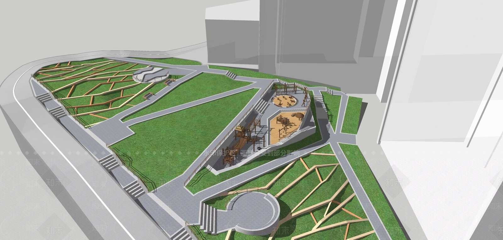 现代阶梯坡地公园SU模型下载【ID:1129307981】