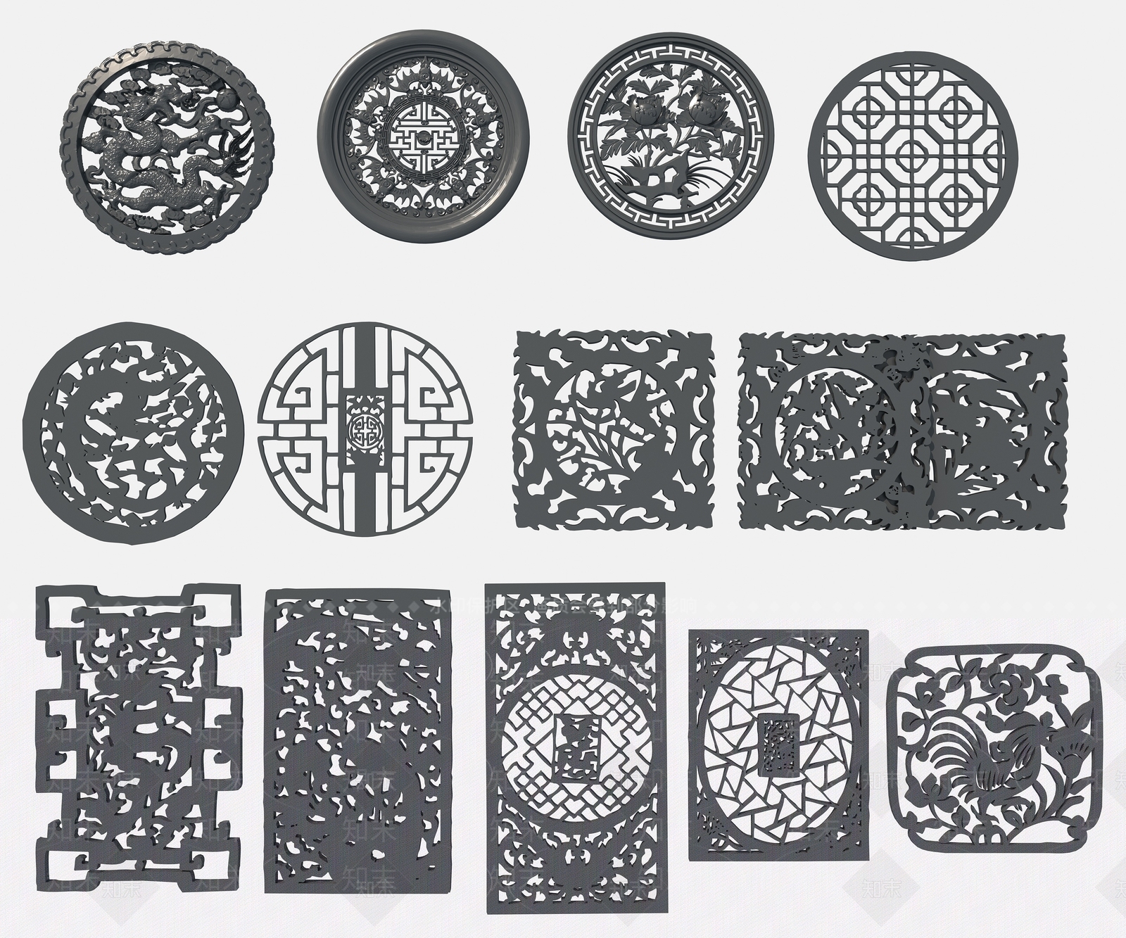 中式镂空窗花3D模型下载【ID:1129387294】