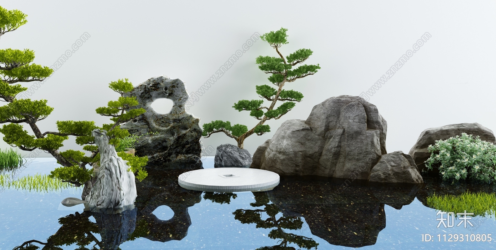 新中式假山水景3D模型下载【ID:1129310805】