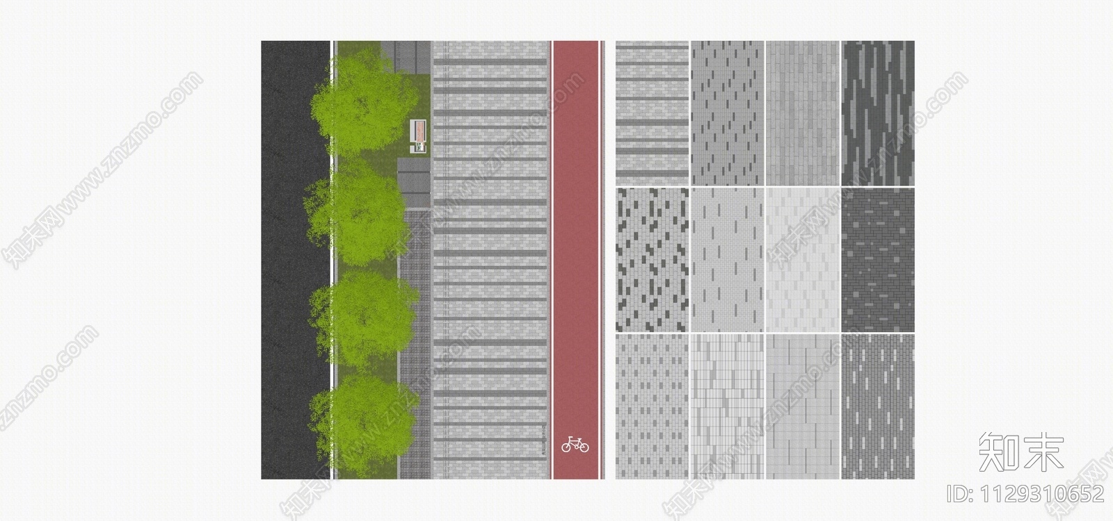 现代园路铺装SU模型下载【ID:1129310652】