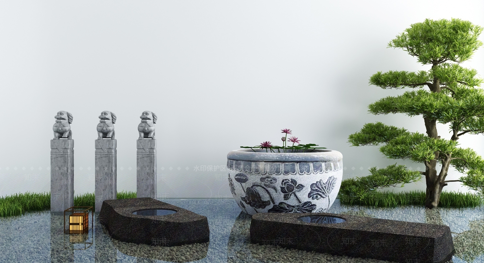 新中式庭院假山水景3D模型下载【ID:1129311745】