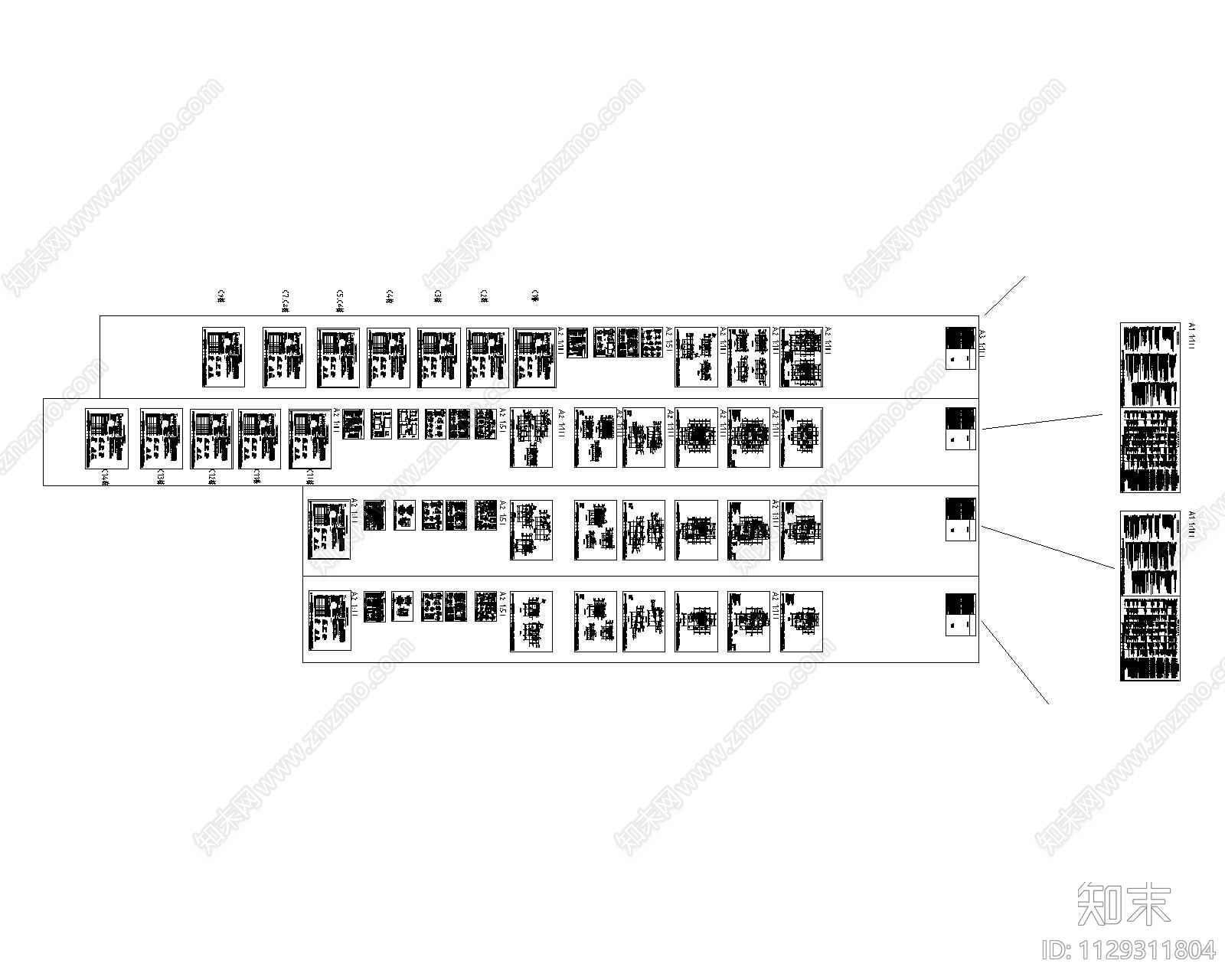 新中式院落式别墅建筑cad施工图下载【ID:1129311804】