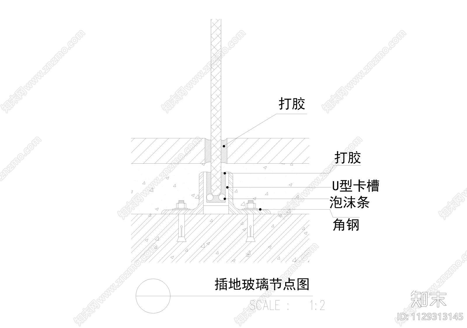 玻璃隔断节点cad施工图下载【ID:1129313145】