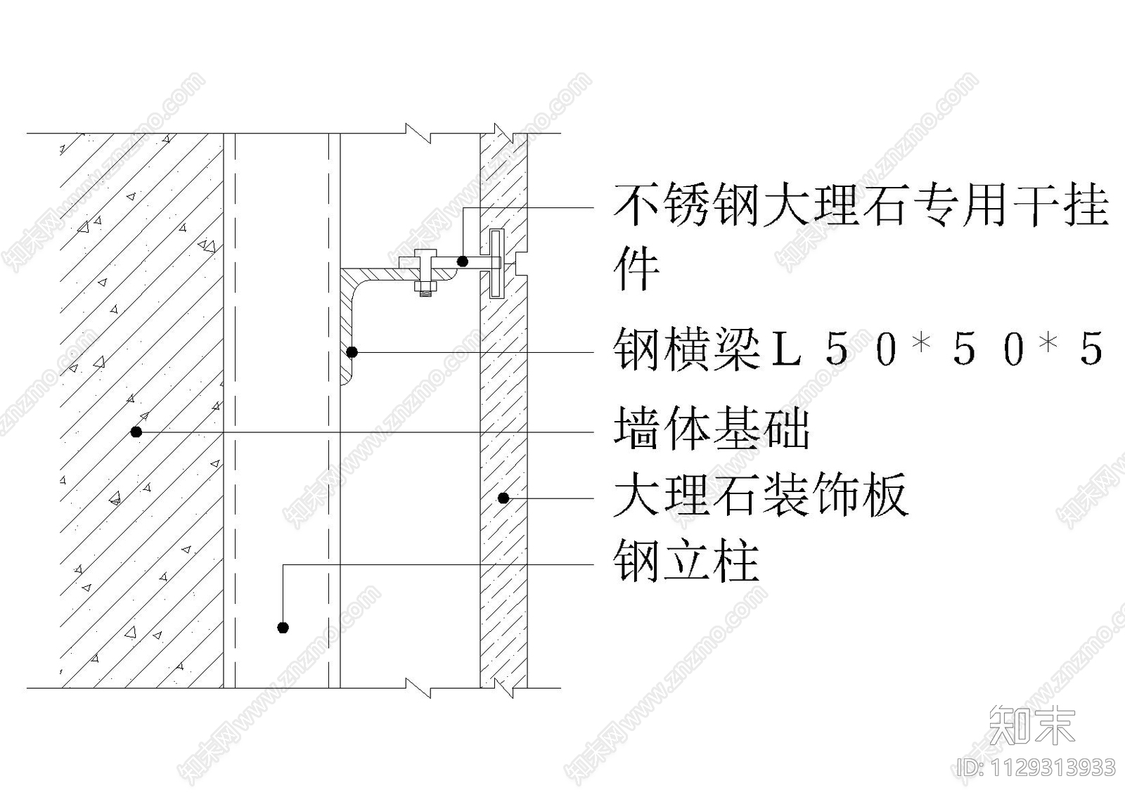 石材幕墙节点cad施工图下载【ID:1129313933】