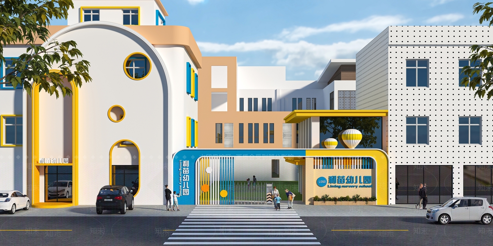 现代幼儿园门头门面3D模型下载【ID:1129321334】