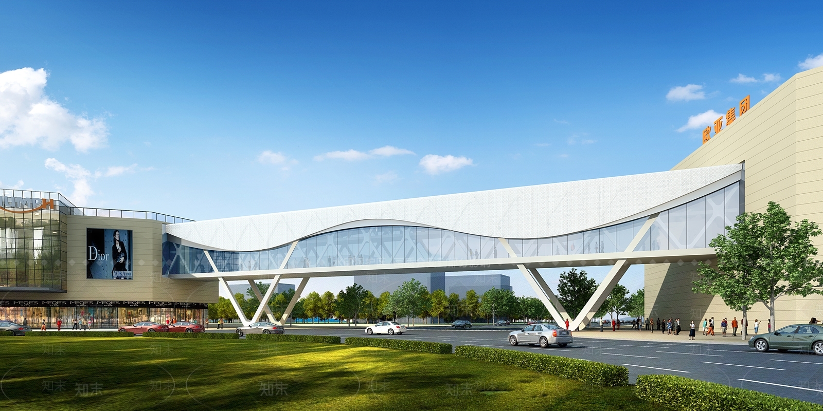 现代空中商业连廊SU模型下载【ID:1129321146】
