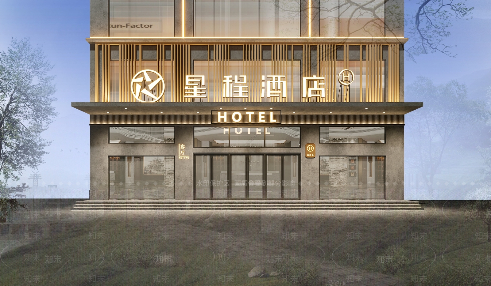 现代酒店门头3D模型下载【ID:1129371160】