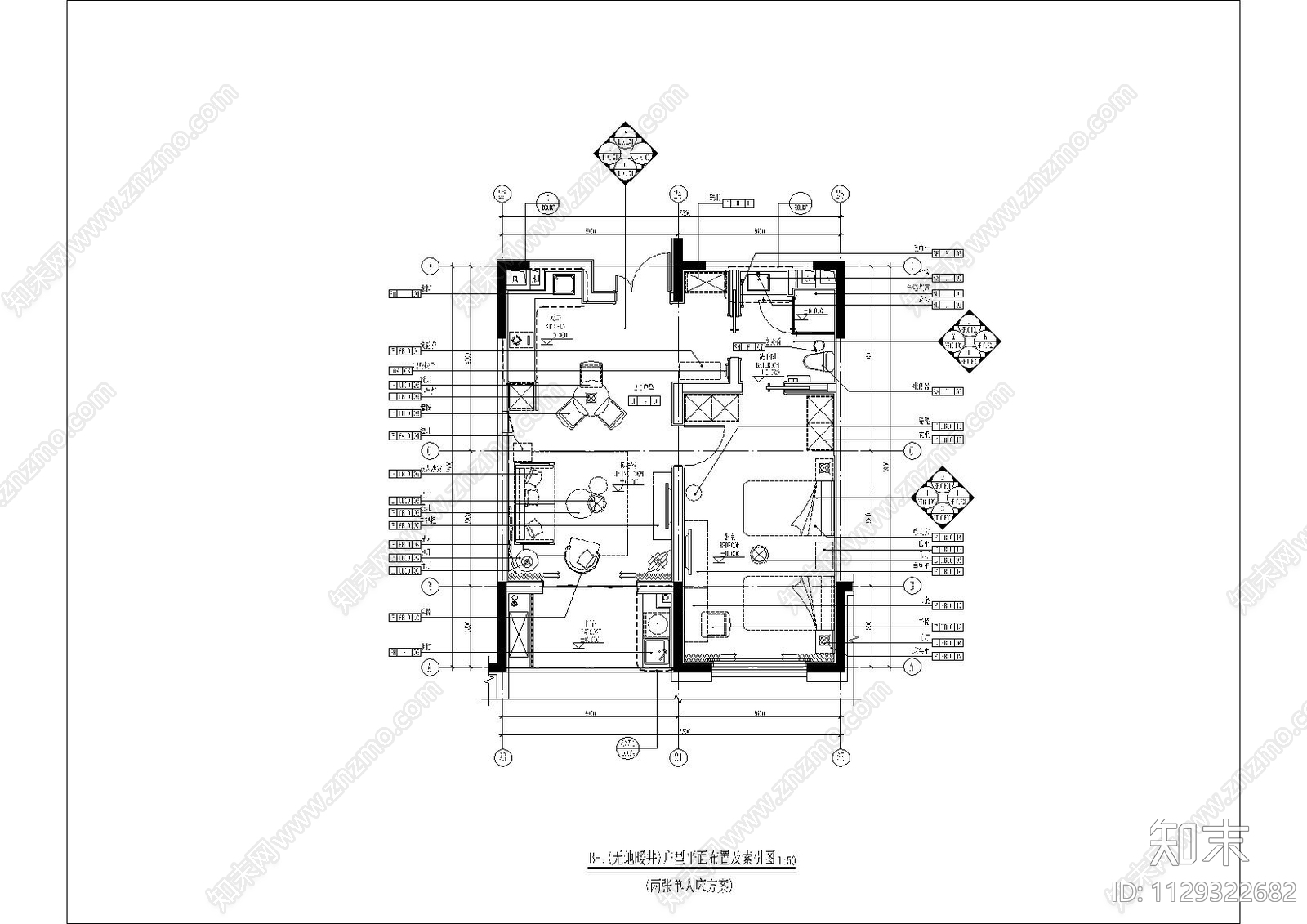 民宿客房效果图cad施工图下载【ID:1129322682】