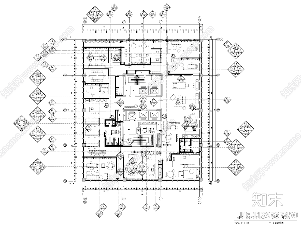 办公室效果图cad施工图下载【ID:1129337450】