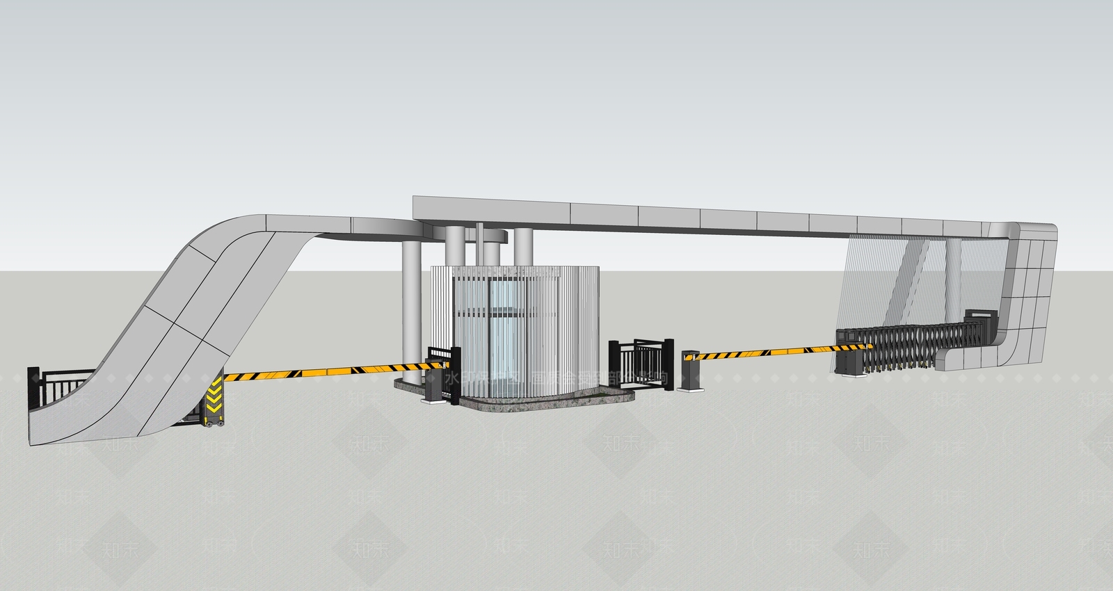 现代园区大门岗亭SU模型下载【ID:1129342737】