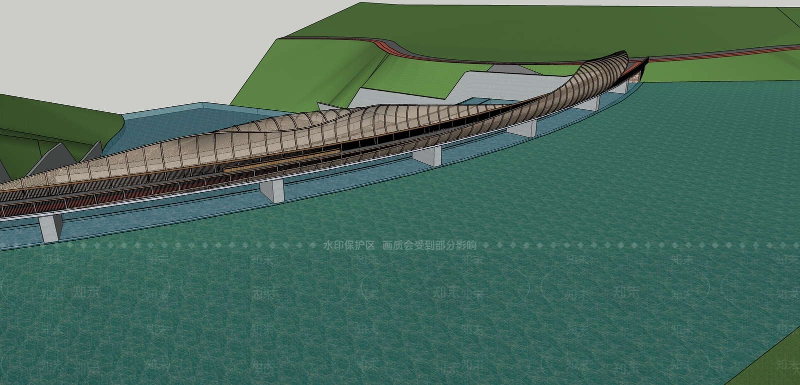 现代创意异形景观桥SU模型下载【ID:1129343301】