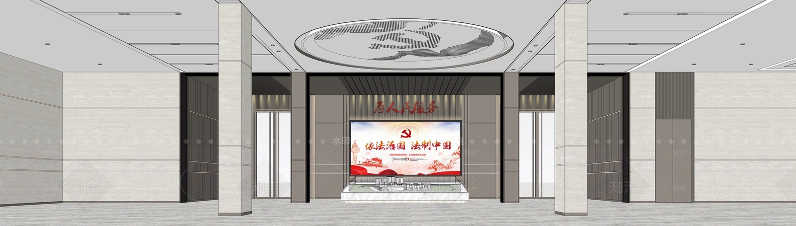 现代办事大厅SU模型下载【ID:1129344098】