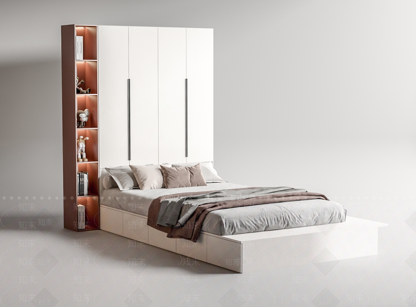 现代榻榻米双人床3D模型下载【ID:1129346161】