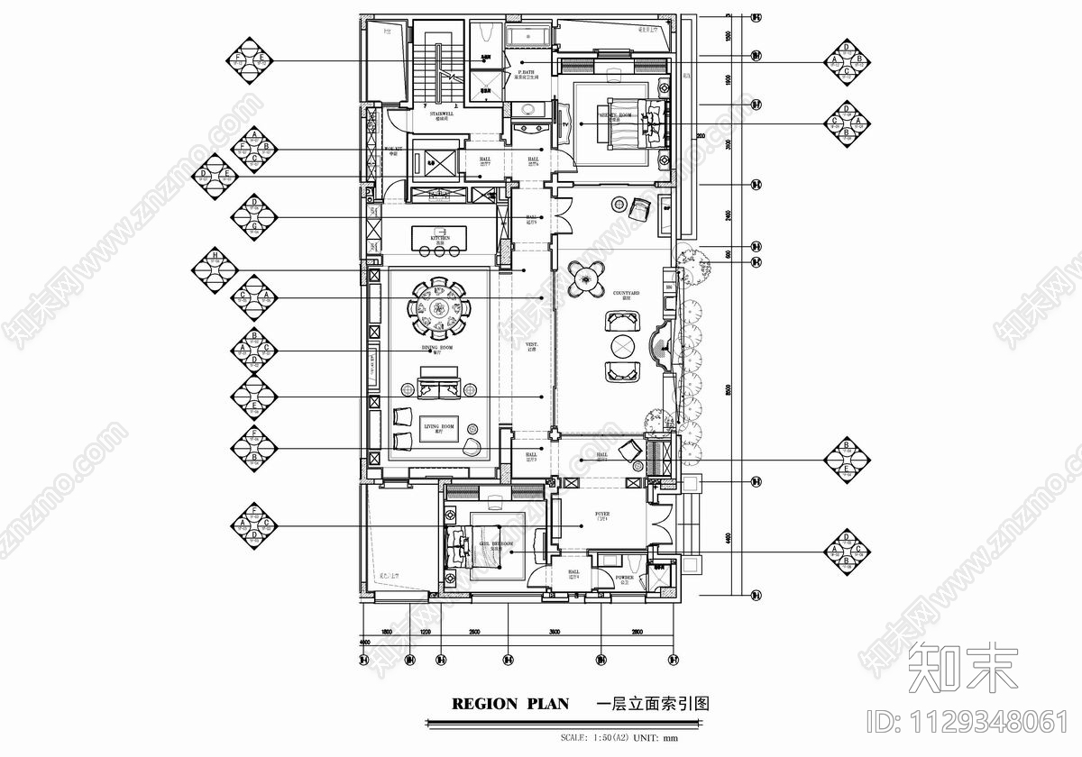 四层别墅样板间室内cad施工图下载【ID:1129348061】