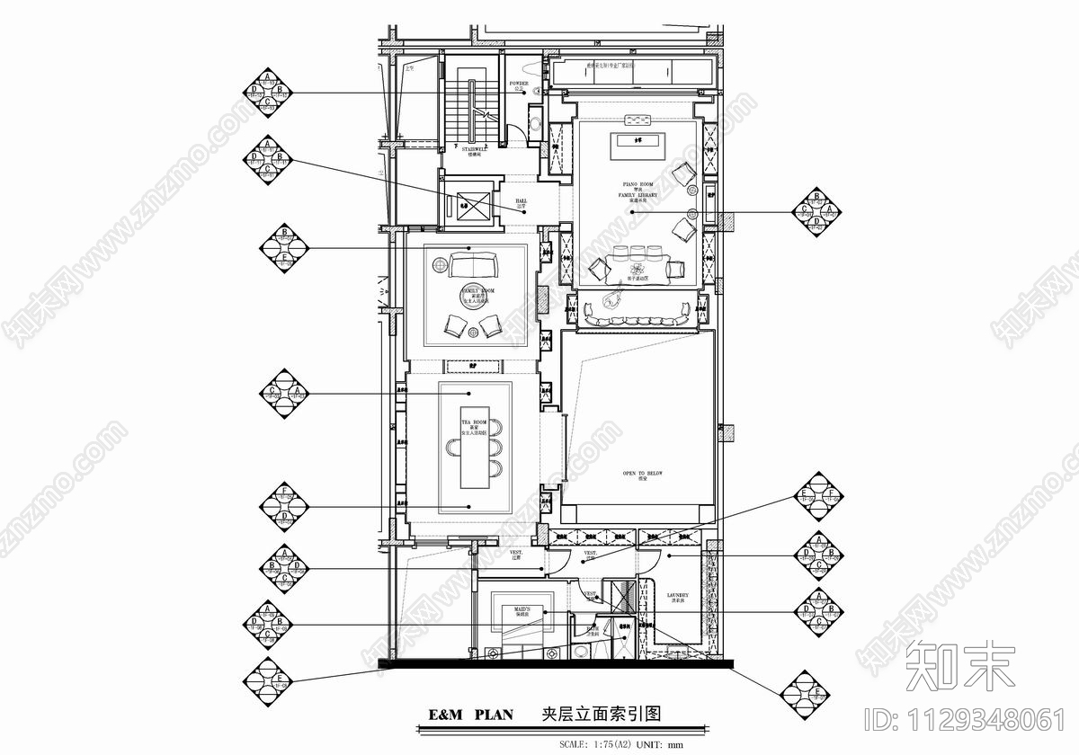 四层别墅样板间室内cad施工图下载【ID:1129348061】