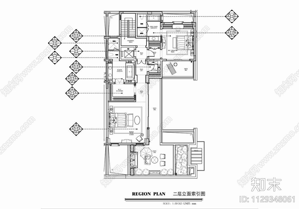 四层别墅样板间室内cad施工图下载【ID:1129348061】