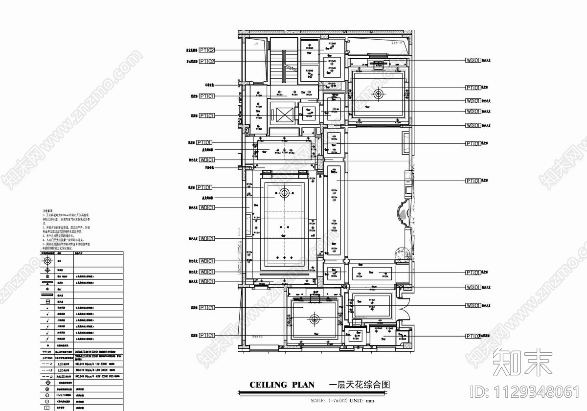 四层别墅样板间室内cad施工图下载【ID:1129348061】