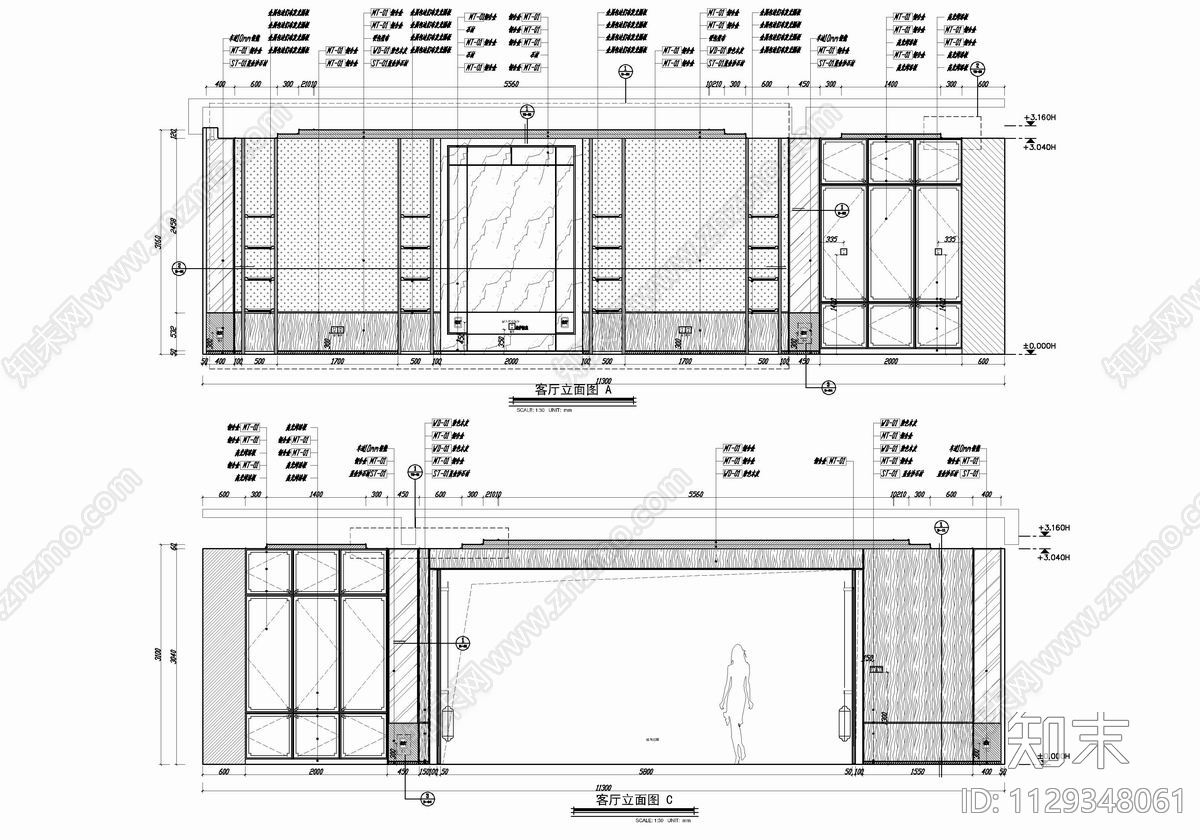 四层别墅样板间室内cad施工图下载【ID:1129348061】