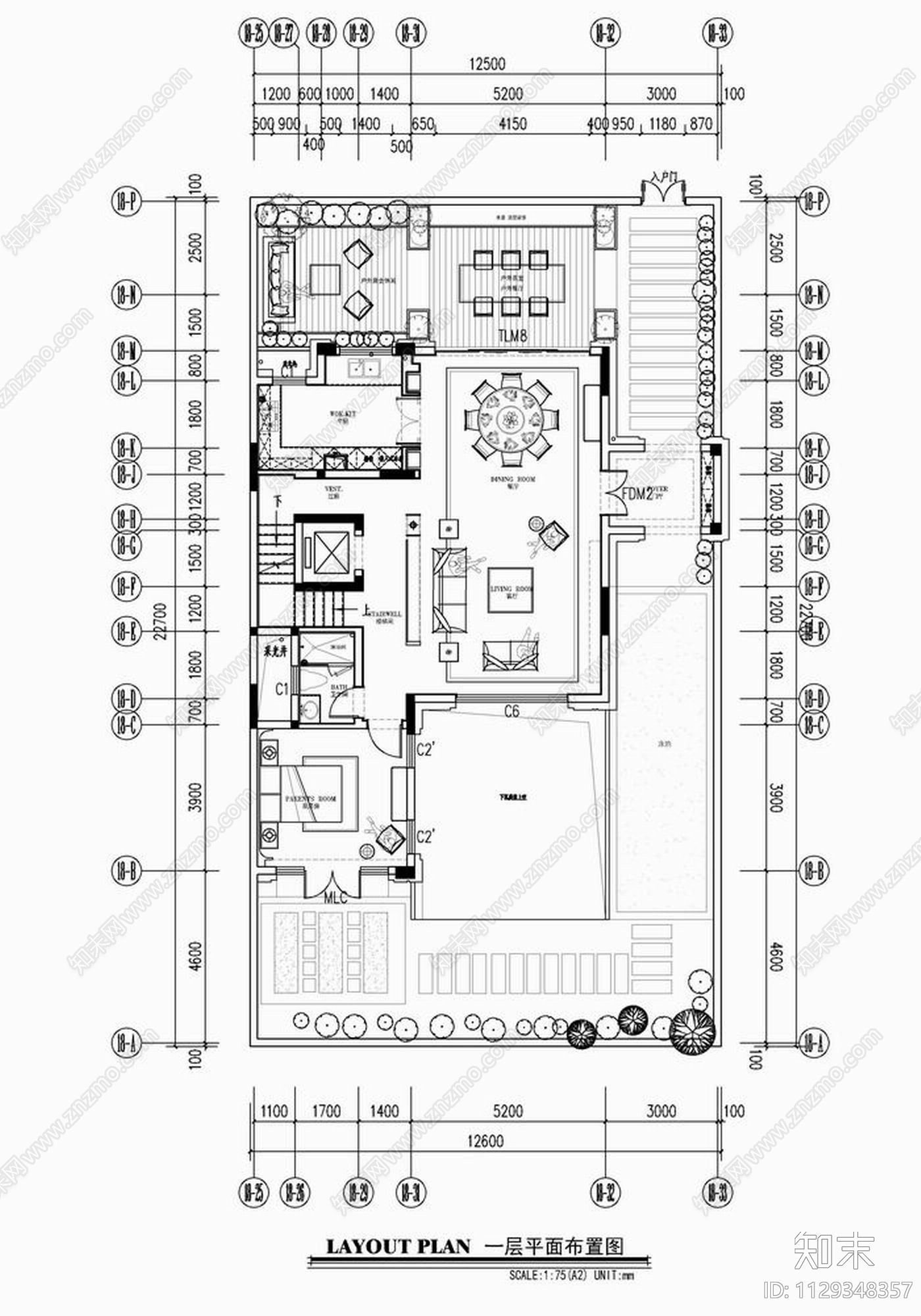 五层别墅室内平立面施工图下载【ID:1129348357】