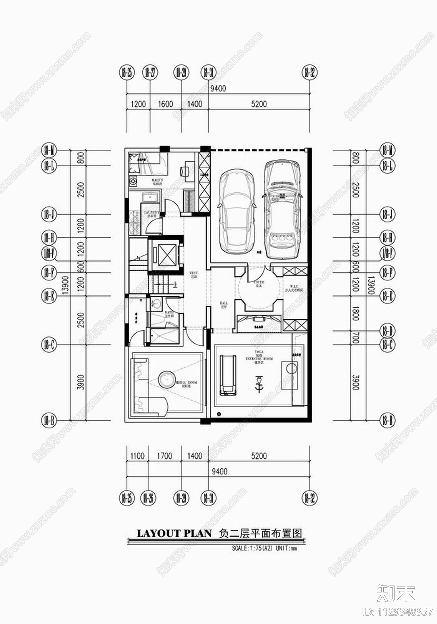 五层别墅室内平立面施工图下载【ID:1129348357】