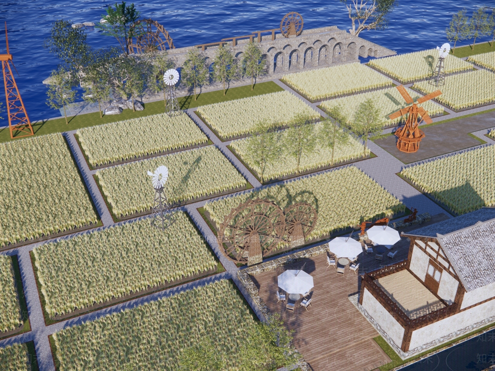 现代稻田景观SU模型下载【ID:1129349800】