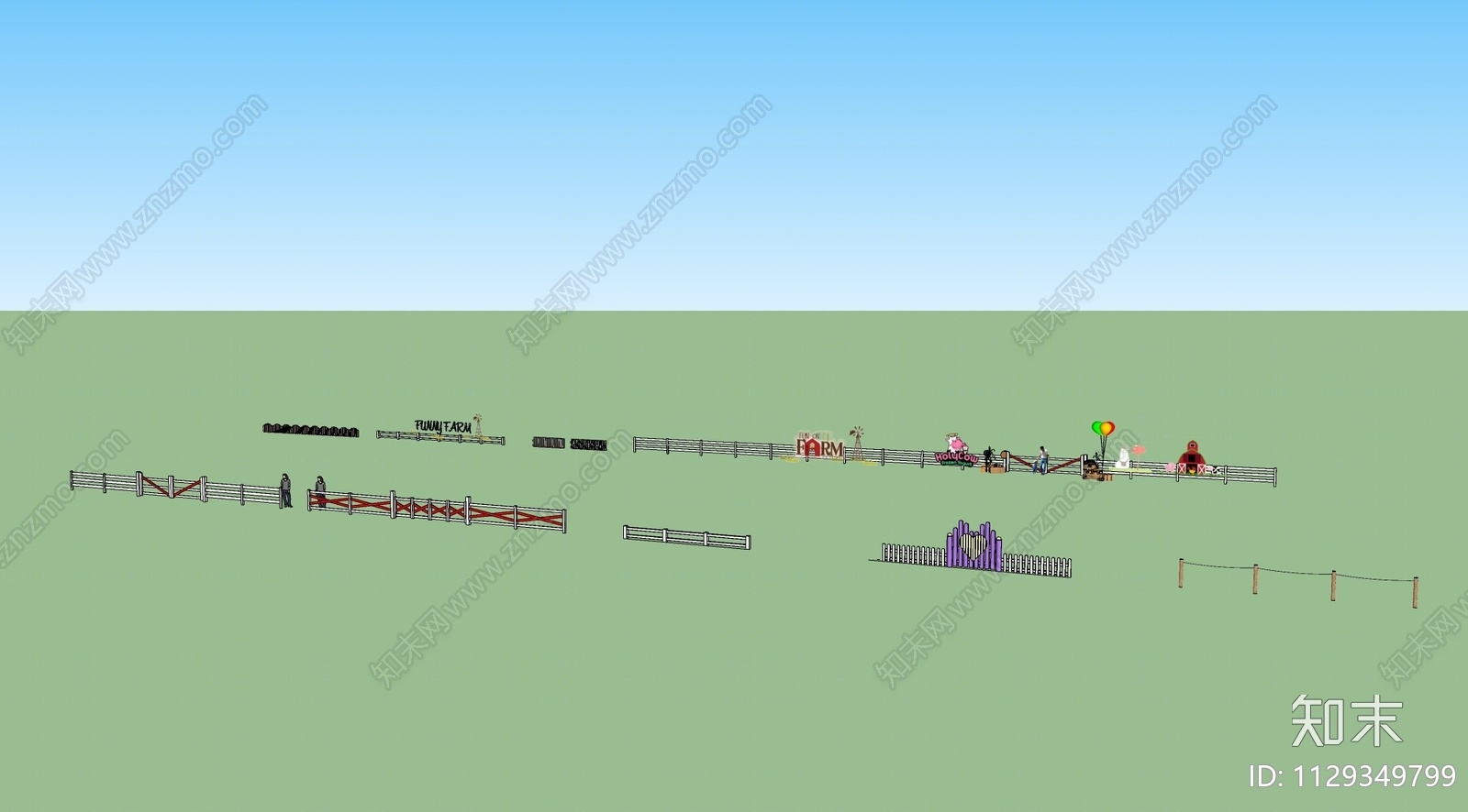 现代乡村农场牧场围栏栏杆SU模型下载【ID:1129349799】