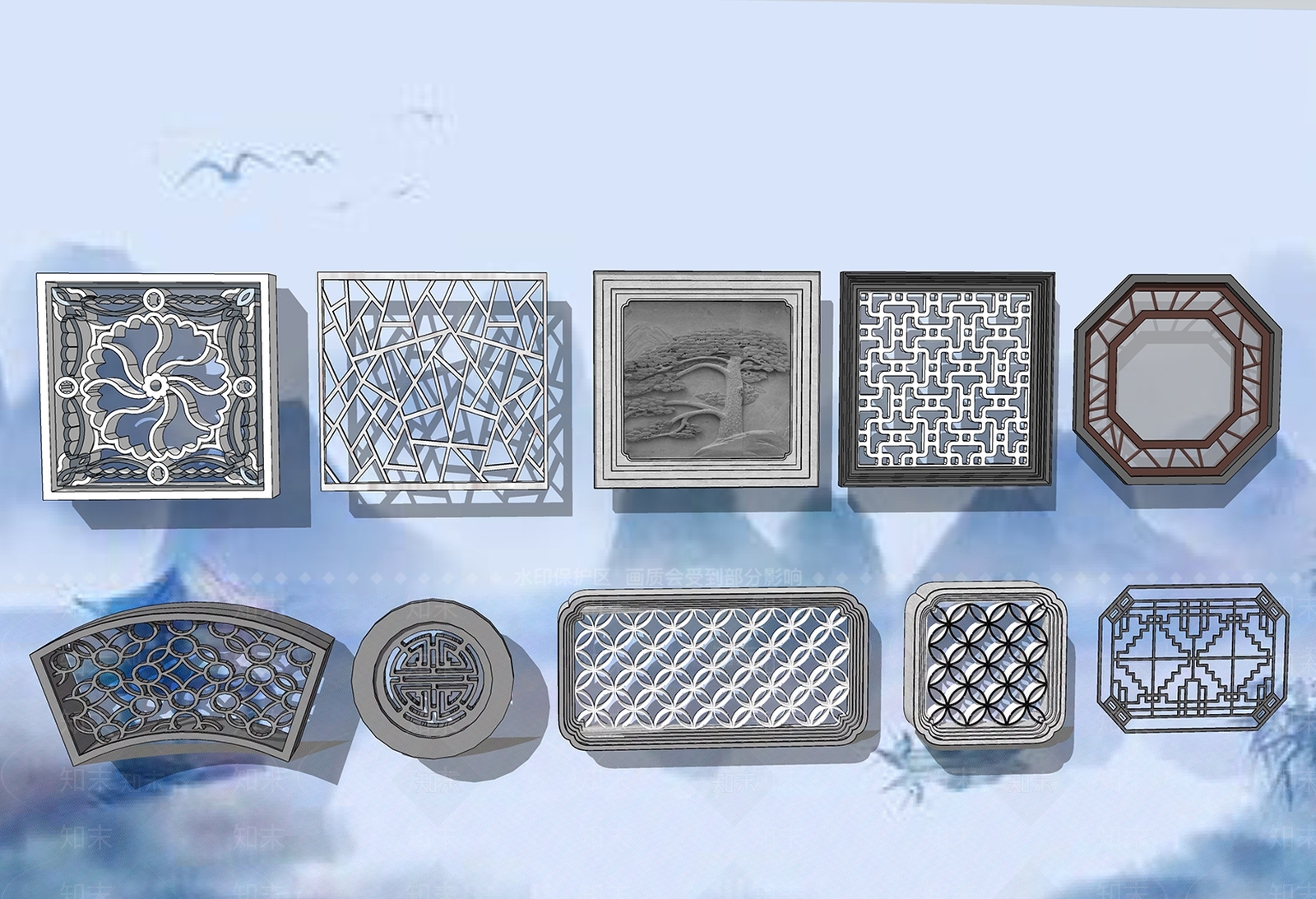 新中式雕花镂花窗SU模型下载【ID:1129356065】