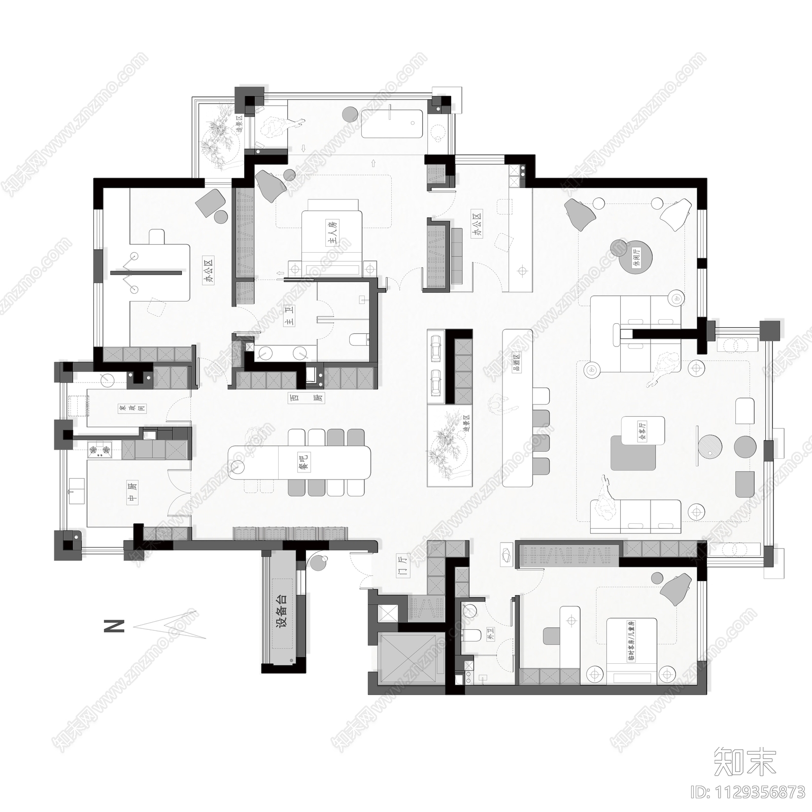 290平大平层彩平图平面方案图cad施工图下载【ID:1129356873】