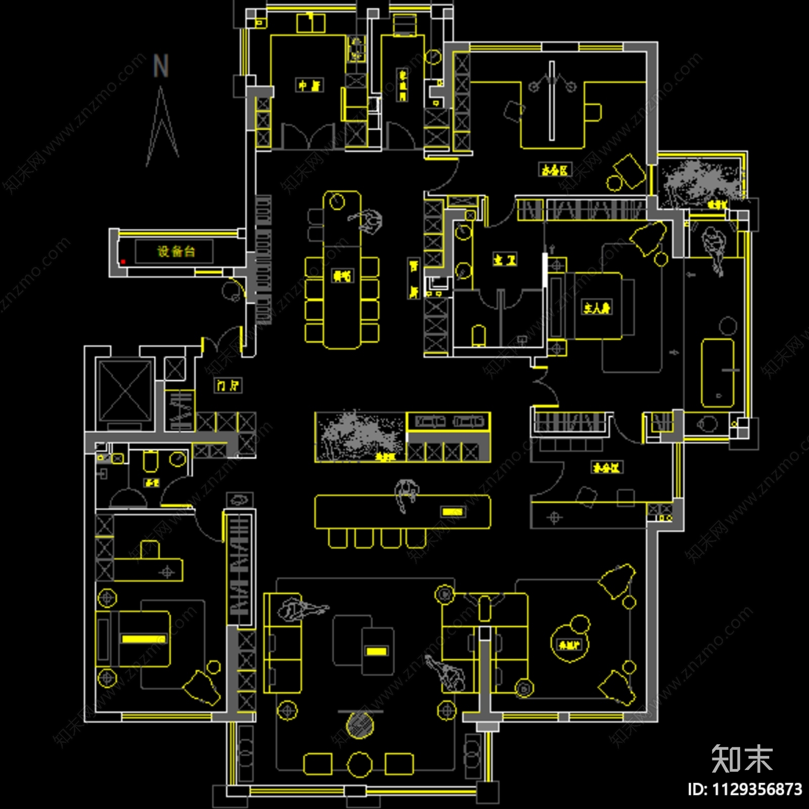 290平大平层彩平图平面方案图cad施工图下载【ID:1129356873】