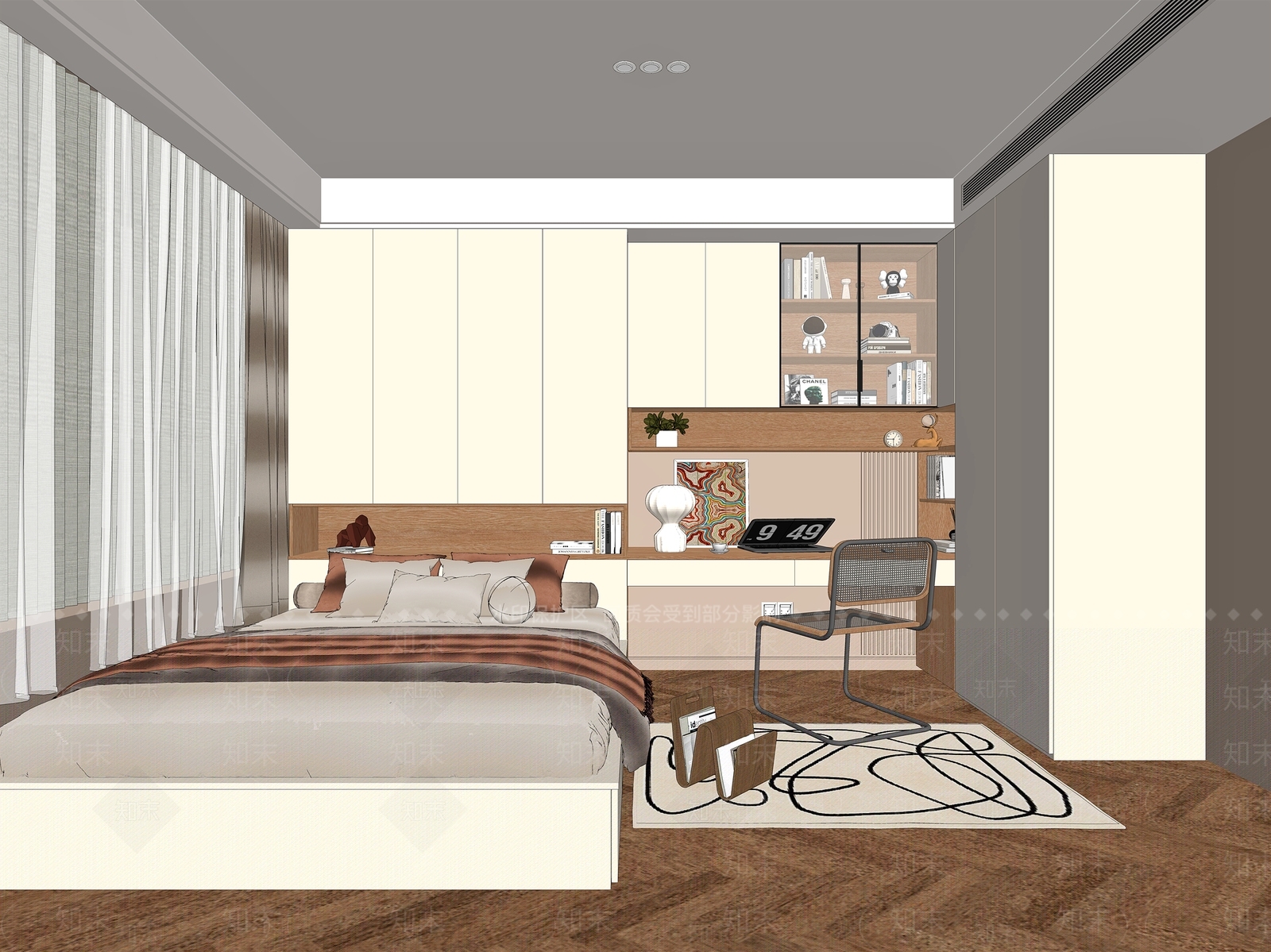 现代榻榻米卧室SU模型下载【ID:1129360736】