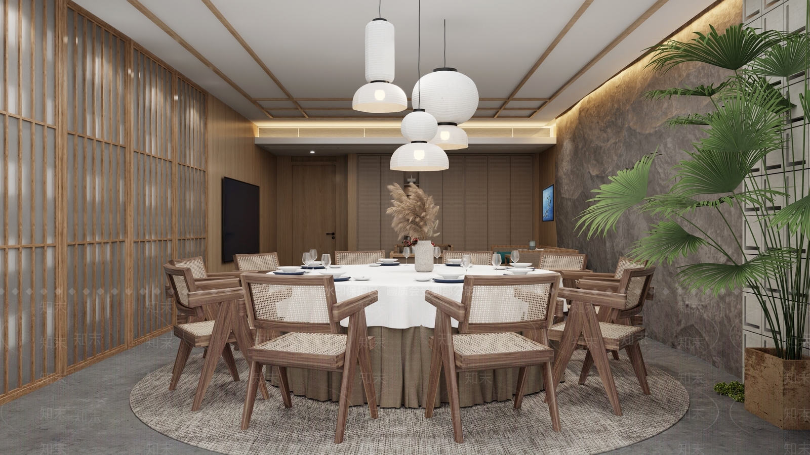 新中式中餐厅包厢3D模型下载【ID:1129360644】_知末3d模型网