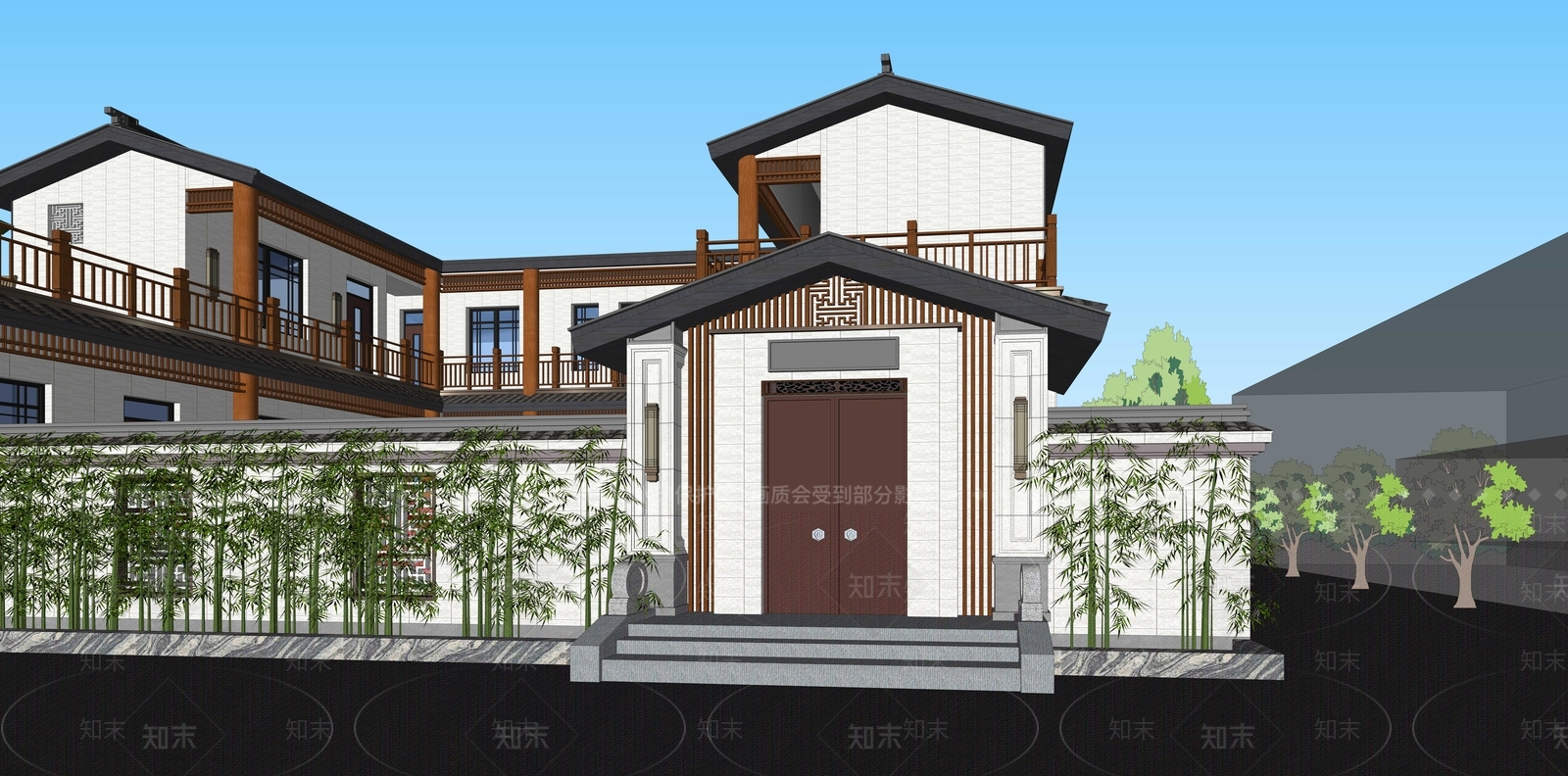 新中式农村四合院SU模型下载【ID:1129360919】