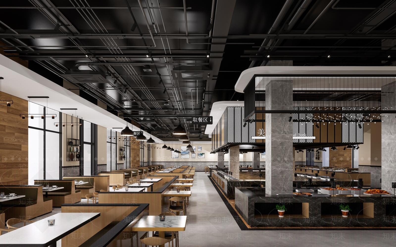 现代自助餐厅SU模型下载【ID:1129371542】
